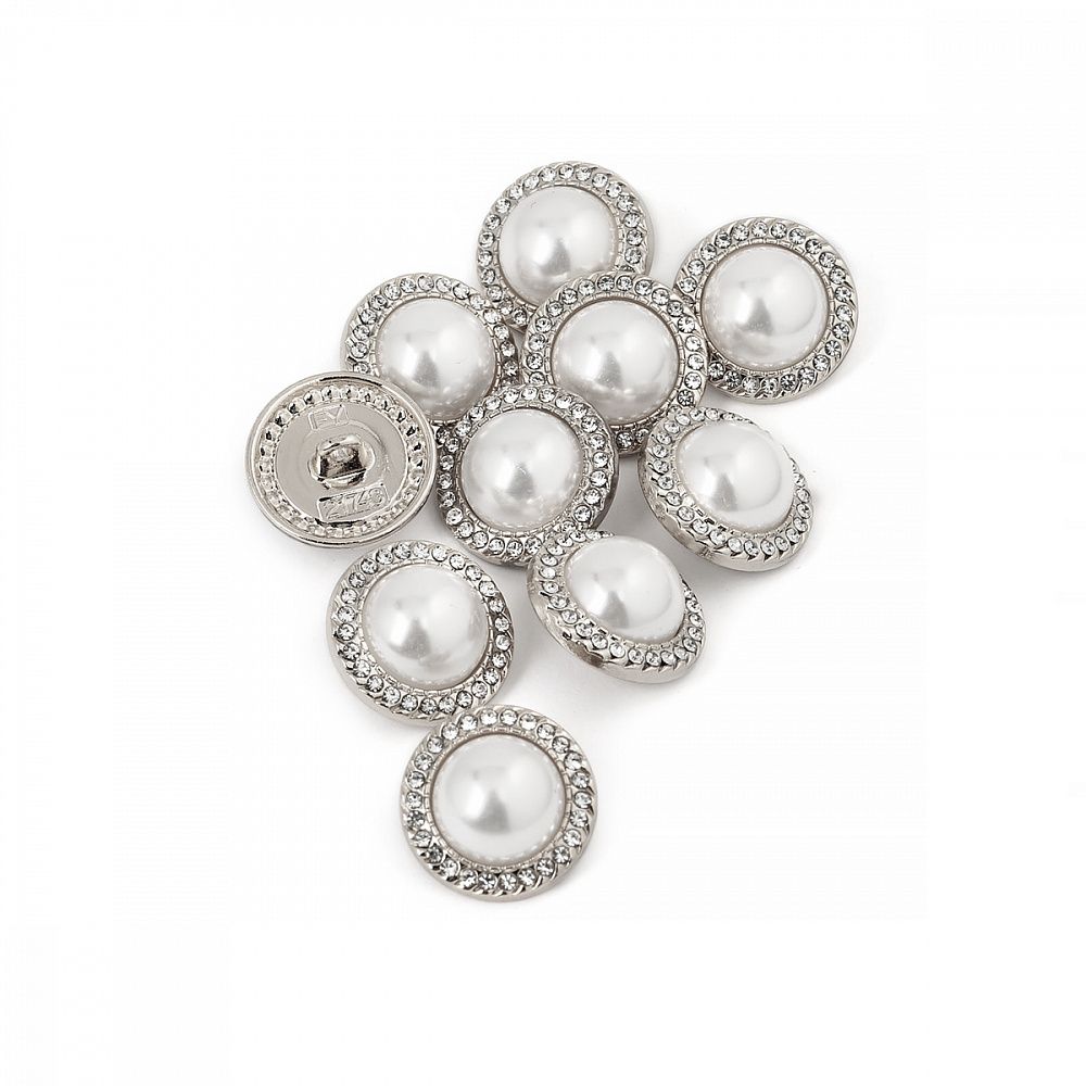 Пуговицы металлические на ножке 28L-18 мм, С-MP15 цв.серебро/перламутр, 10 шт