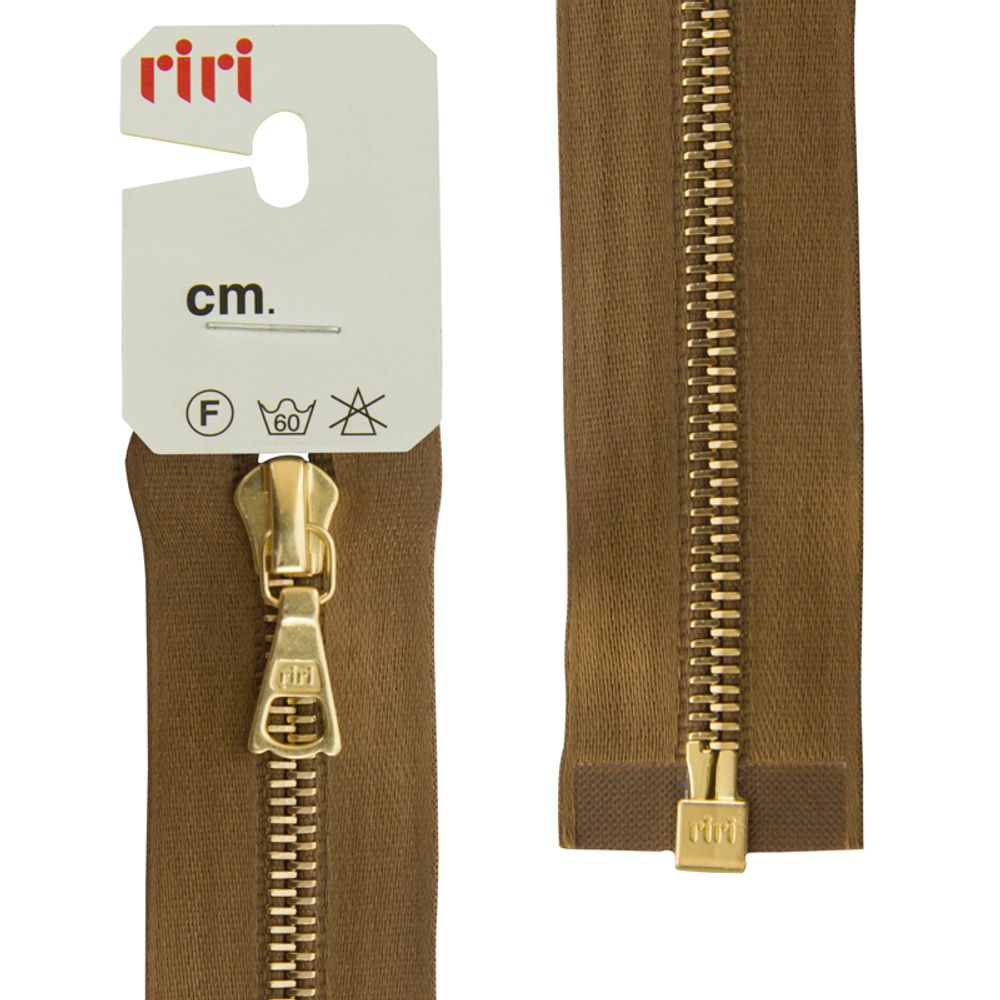Молния металл RIRI Т4 (4 мм) Gold, 1 зам., разъем., атлас. тесьма, 70 см, цв. тесьмы 2223, св.коричневый, упак. 5 шт /TOS/