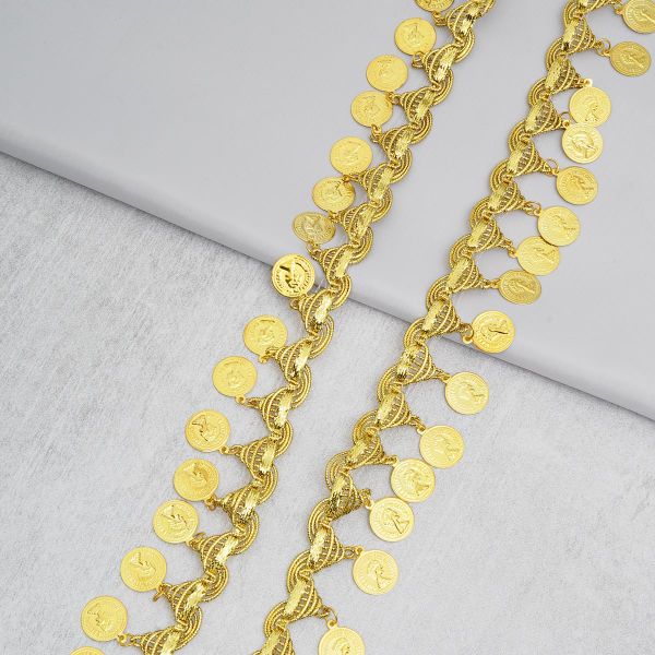 Тесьма отделочная металлизированная с монистами 35.0 мм / 9.14 метра, золото