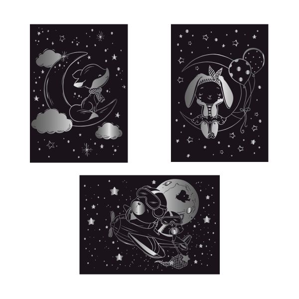 Набор для творчества Гравюра мини Мечтатели (серебро), 10х15 см, 1х3 шт, Hobbius GHPM-20