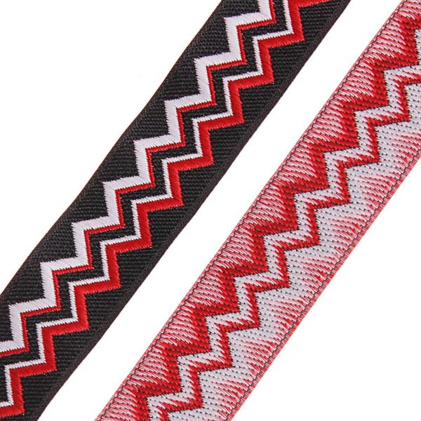 Лента (тесьма) жаккардовая 20.0 мм / 10±0.5 метров, Зигзаг 20278 V1 черный/красный