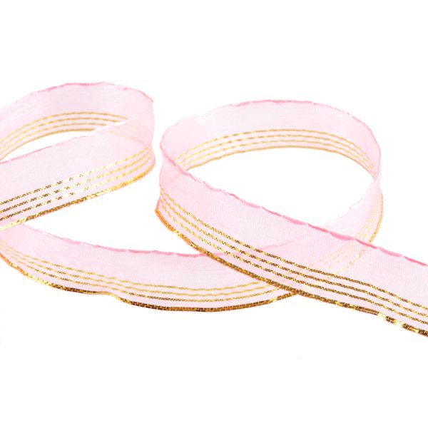 Лента капроновая (органза) 15.0 мм / 25 метров, 029 яр. розовый/золото, Blitz ORT-15
