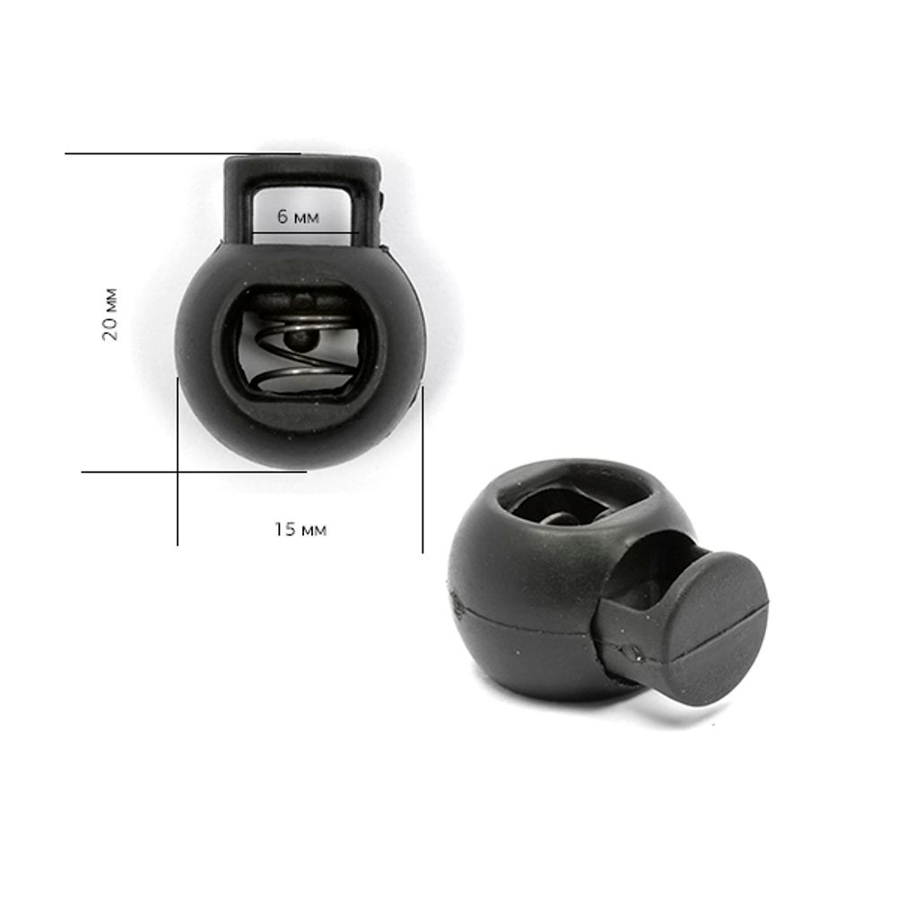 Фиксатор (зажим) для шнура пластик 1 отв., ⌀6.0 мм, 20х15 мм, шар 8953, цв.черный А уп.500 шт Фиксатор (зажим) для шнура пластик 1 отв., ⌀6.0 мм, 20х15 мм, шар 8953, цв.черный А уп.500 шт