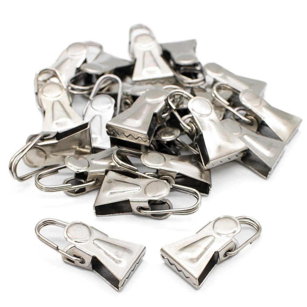 Зажим для штор 28 мм, металлический, никель, 60 шт