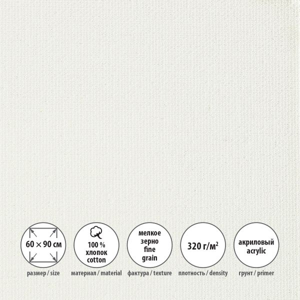 Холст грунтованный на подрамнике 60х90 см, 320 г/м², 2 шт, Плещеевский мелкозернистый, Vista-Artista ACFG-6090