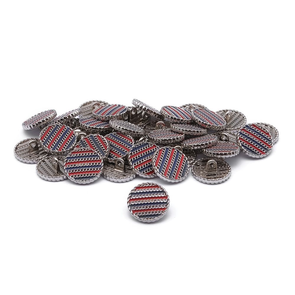 Пуговицы на ножке Твидовая 28L (18мм), металл (Blue/Red (синий/красный/серебро)), ME-651, 36 шт