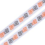 Лента репсовая (в рубчик) Орнамент Меандр, 10 мм, 3м, белый/оранжевый