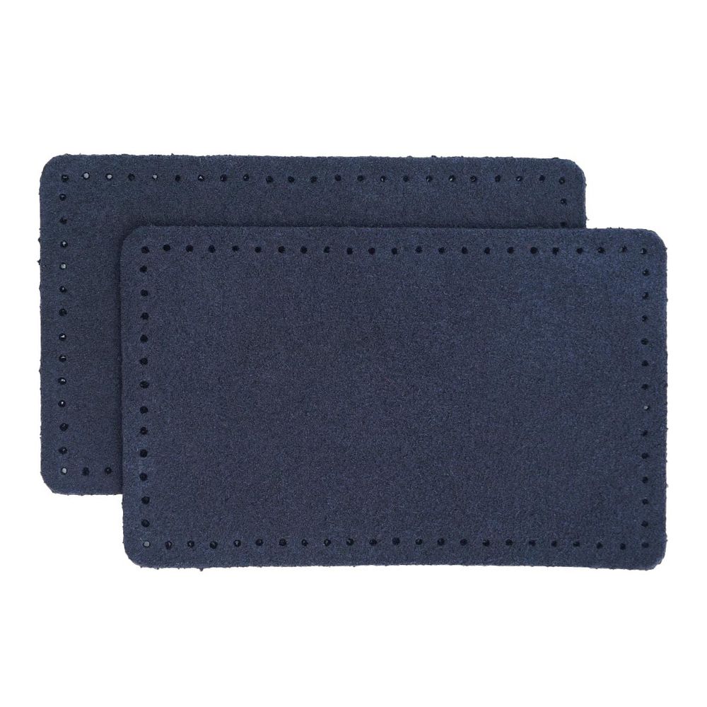 Заплатки пришивные из замши, прямоугольник 6х9,6см с перфорацией, 2 шт, 100% кожа, 22 темно-синий, 59113