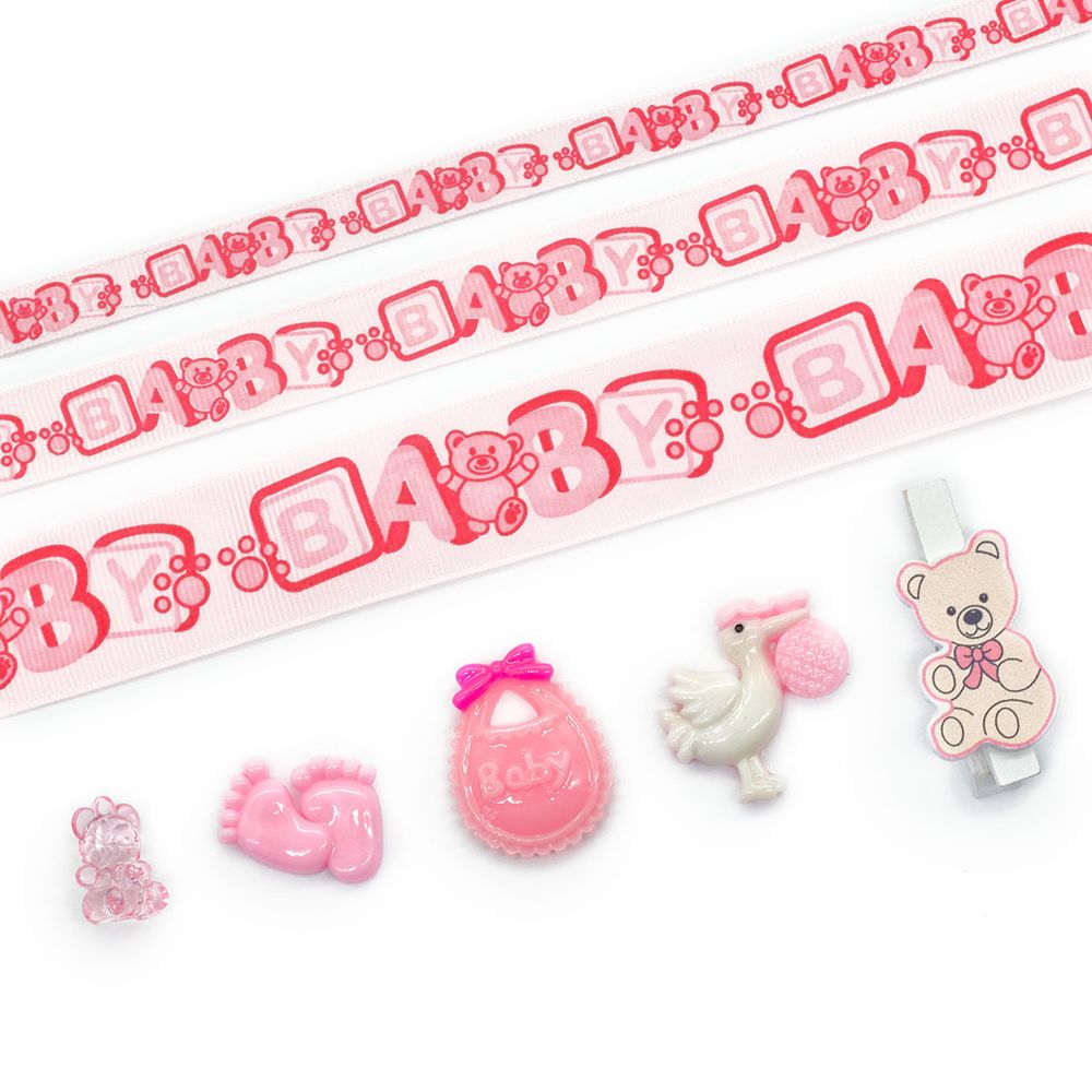 Набор декоративных элементов Малышка-Baby (16 элементов+ленты 3шт*1м) цв. розовый, 29505