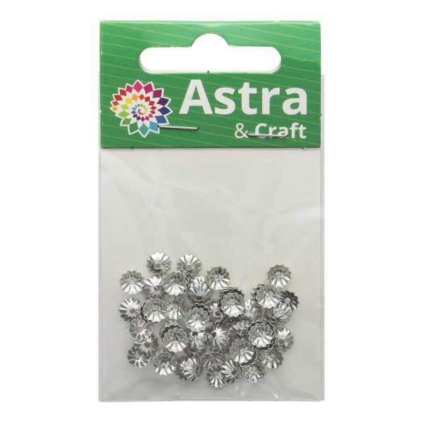 Шапочка для бусин, 3мм 100 шт в упак, Астра, Никель