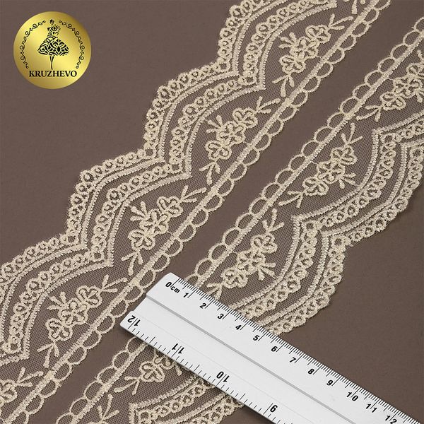 Кружево на сетке 60 мм, 2110 цв.W0115 молочный уп.13.71м, Kruzhevo