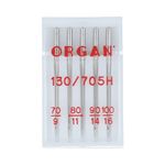 Иглы для швейных машин базовые универсальные 130/705 H, №70-100, 5 игл, в пенале 5121000 ассорти, ORGAN