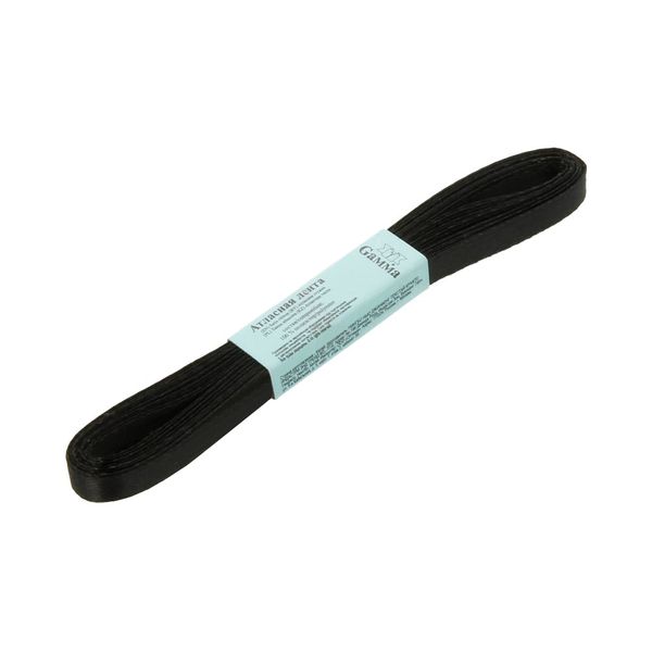 Лента атласная 1-сторонняя 6.0 мм / 10 шт по 5.4 метра, №113 черный, Gamma AL-6P