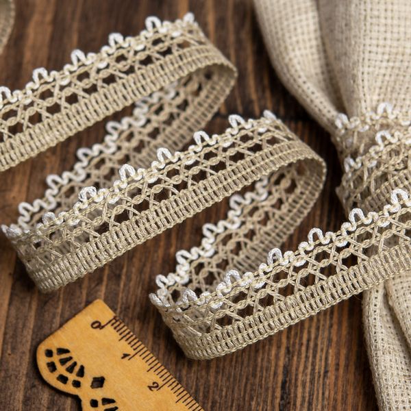 Кружево вязаное (тесьма) 19 мм / 10 метров, 60003 цв.201 лен с белым, Kruzhevo