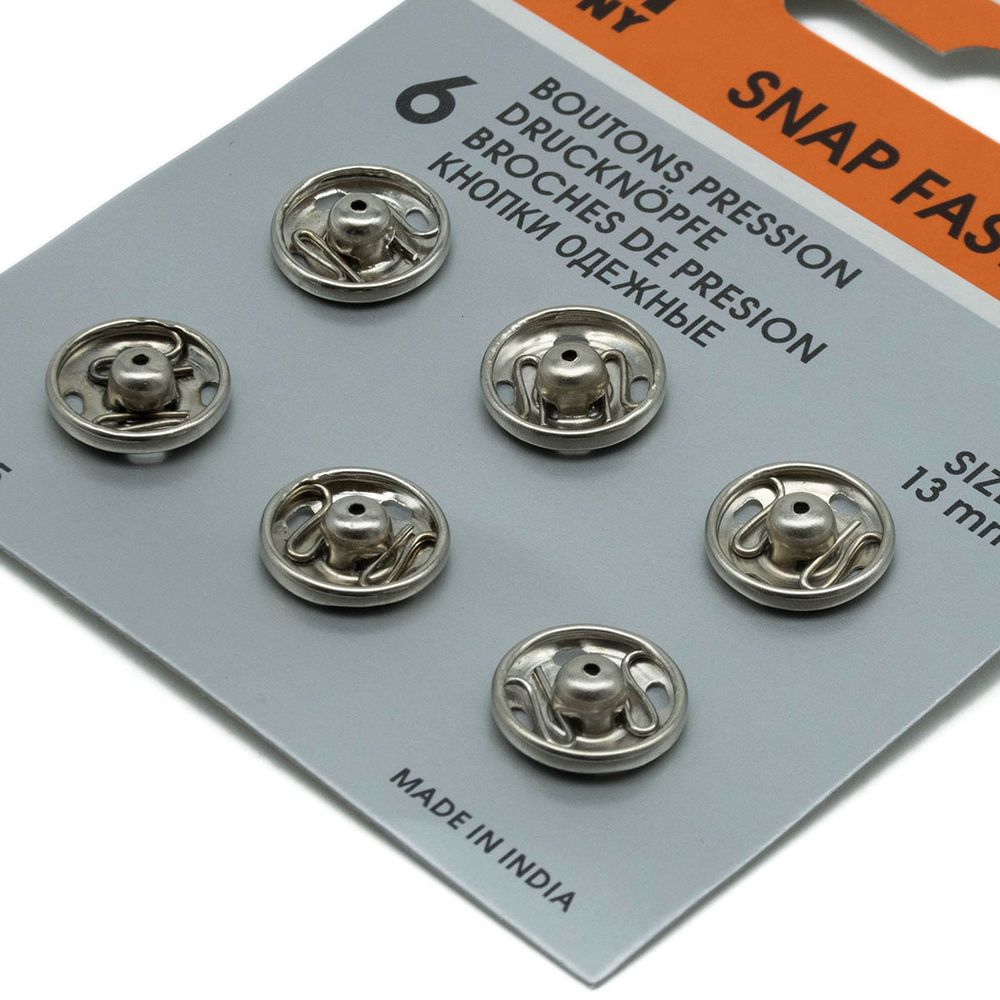 Кнопка пришивная металл ⌀13.0 мм, никель, серебристые, 6 шт, Pony