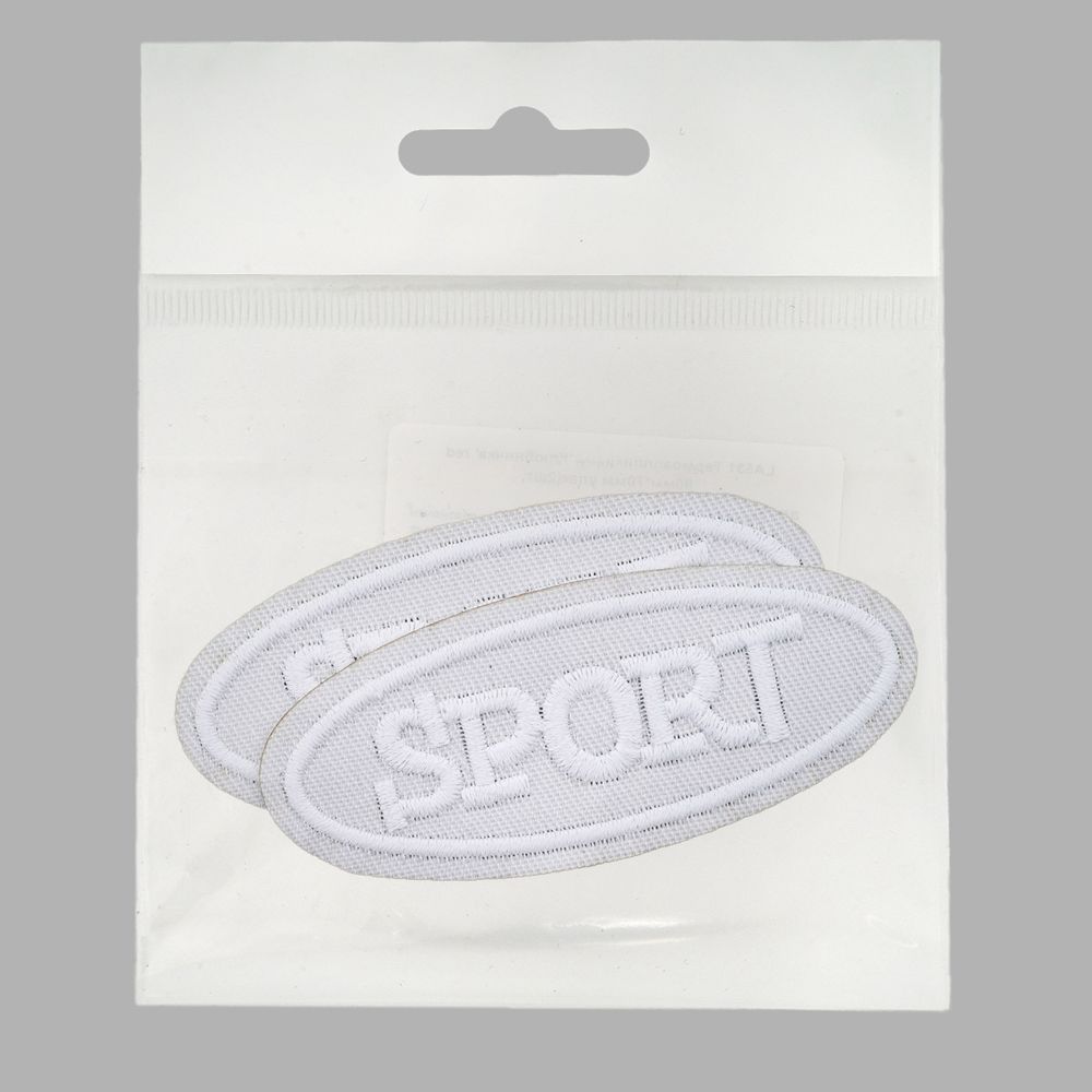 Термоаппликация овал SPORT 75х30мм (White (белый)), 2 шт, LA557
