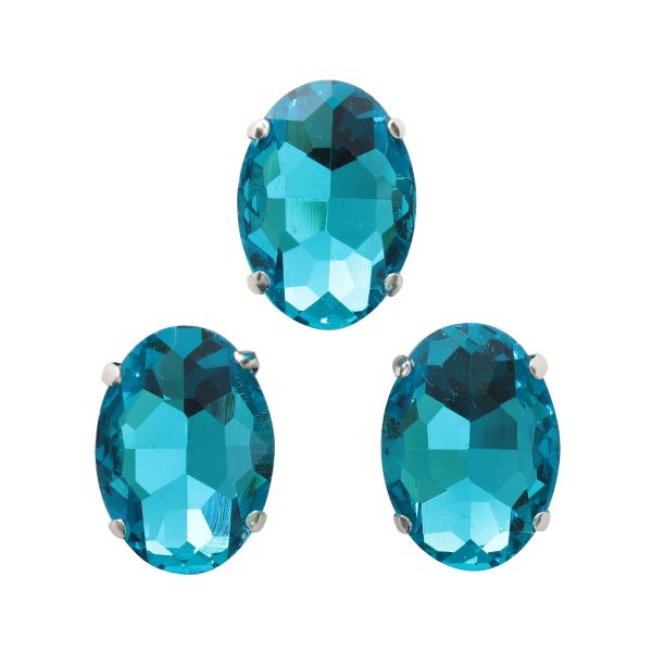 Хрустальные стразы в цапах овальной формы, голубой 13х18 мм, 3 шт., ОЦ010НН1318
