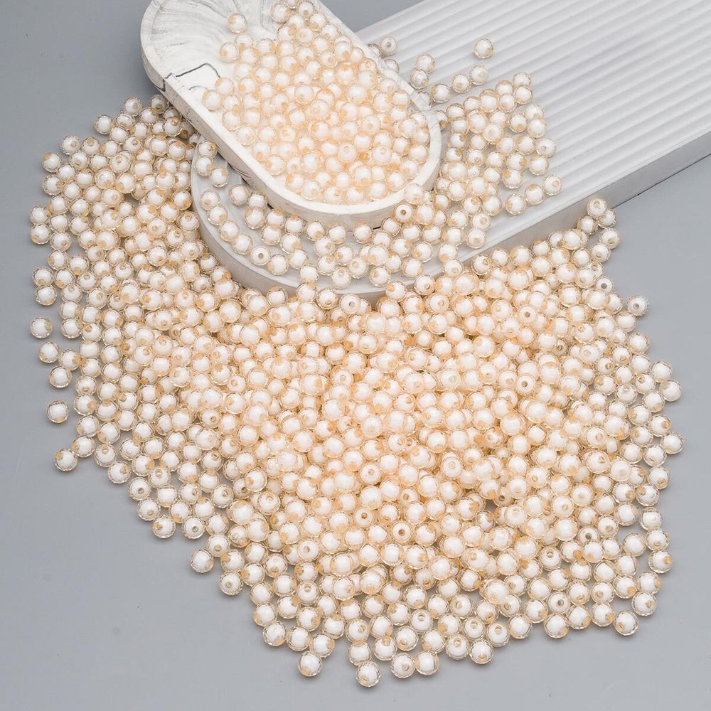 Бусины акрил ⌀10 мм, 500 г, цвет. с белой сердц., круглые часто гран., 35 бежевый, Astra&Craft LY-163