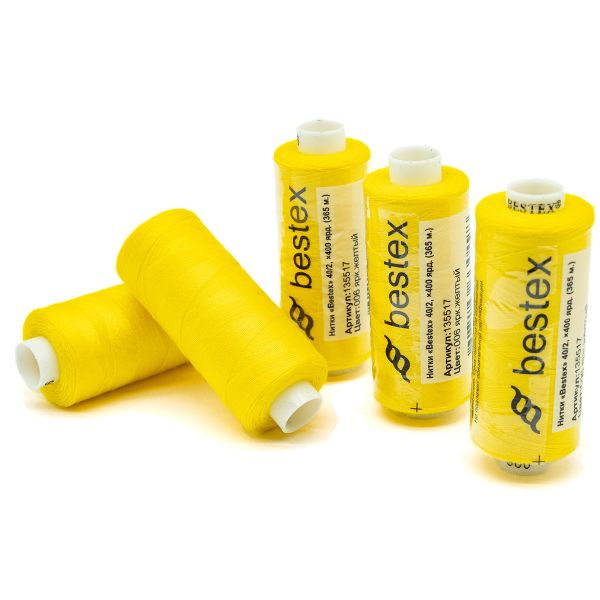 Нитки швейные бытовые Bestex 40/2, 365 м (400 ярд) / 10 кат., 006 ярко-желтый