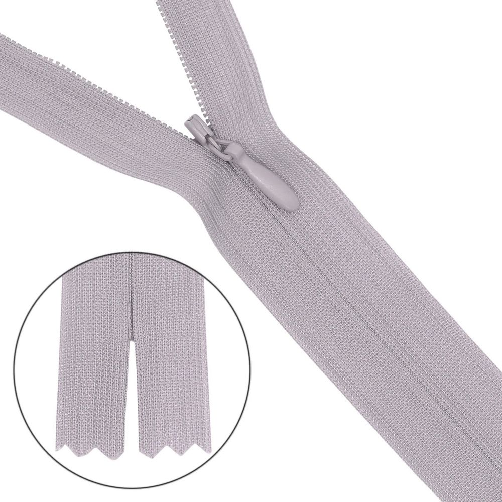 Молния потайная (скрытая) Т3 (3 мм) 1 зам., н/раз., 50 см, серый, 10 шт