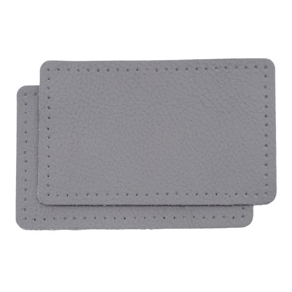 Заплатки пришивные из кожи, прямоугольник 6х9,6см с перфорацией, 2 шт, 100% кожа, 07 серый, 9113