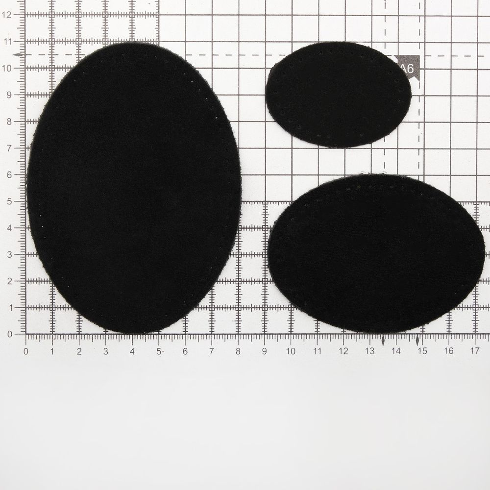 Набор заплаток пришивных из замши, овал 4х5,5см, 6х8,2см, 8х10,9см, с перфорацией, 3 шт (20 черный), 59404