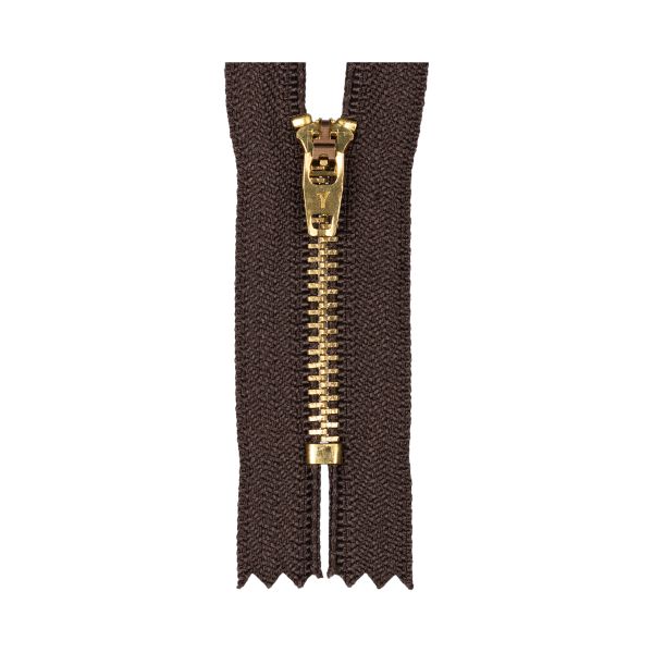 Молния металл джинсовая Т4 (4 мм) 1 зам., н/раз., 6 см, латунь, 295 т.коричневый, GMD-941 Gamma, 10 шт