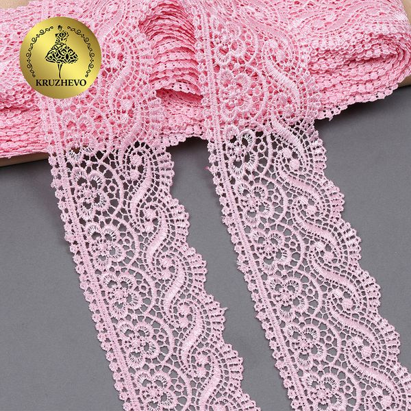 Кружево гипюр (плетёное) 65 мм, диз. 112, цв.17 розовый, уп. 9 м, Kruzhevo