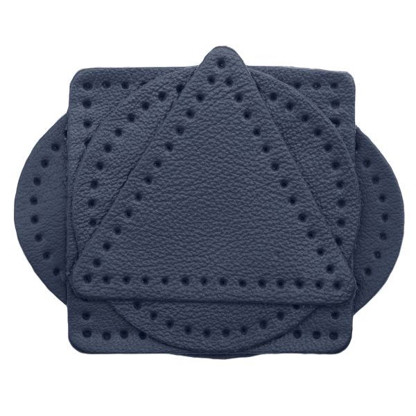 Набор заплаток пришивных из кожи, круг, квадрат, треугольник, овал 6см, с перфорацией, 4 шт (05 темно-синий), 9723