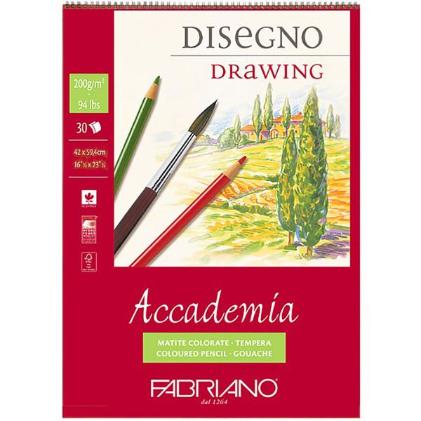 Альбом для эскизов AccaDemia 200 г/м², A2 42х59.4 см, на спирали 30 л, Fabriano 44204259