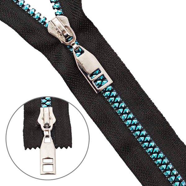 Молния трактор Т8 (8 мм) 1 зам., н/раз., 18 см, декор. звено, лагуна / черн., 10 шт