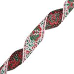 Лента (тесьма) жаккардовая 32.0 мм / 25±1 метров, рис. 9581 Гжель, (4 белый/красный/зеленый) С1853Г17