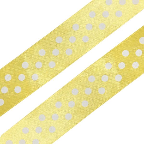 Лента атласная в горошек 25.0 мм / 3 метра, желтый, Globus