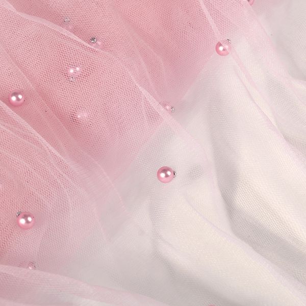 Фатин с бусинами 150 см / 15 метров, С223-15, цв.розовый