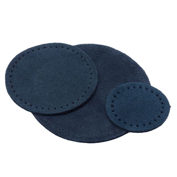 Набор заплаток пришивных из замши, круг ⌀4см, 6см и 8см, с перфорацией, 3 шт, 100% кожа (22 темно-синий), 59401
