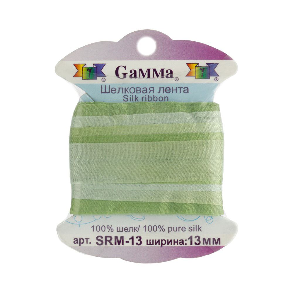 Тесьма шелковая 13 мм, 9.1 м, M041 св.зеленый/зеленый, Gamma SRM-13