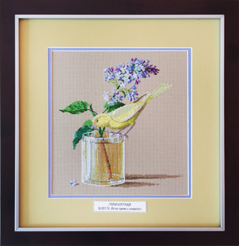 Вышитая картина Марья Искусница, Ветка сирени и канарейка, 40х45 см