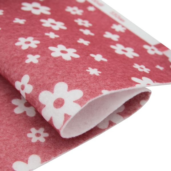 Фетр листовой мягкий с рисунком Цветочки, 1.0 мм, 170гр, 20х27см, 10 шт/упак, Astra&Craft (YF602/AF804 красный/т.красный)