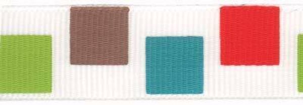 Лента репсовая (в рубчик) с рисунком 12.0 мм / 5 шт по 3 метра, /РП/, 001/S2 белый/квадрат, Gamma GRC-124