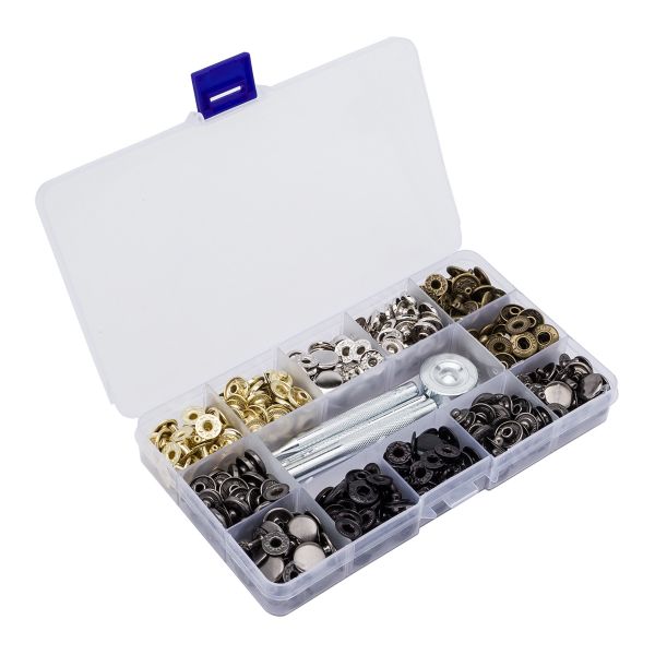 Кнопка Альфа (S-образная) ⌀12.5 мм, 120 шт, с установщиком, в органайзере, микс