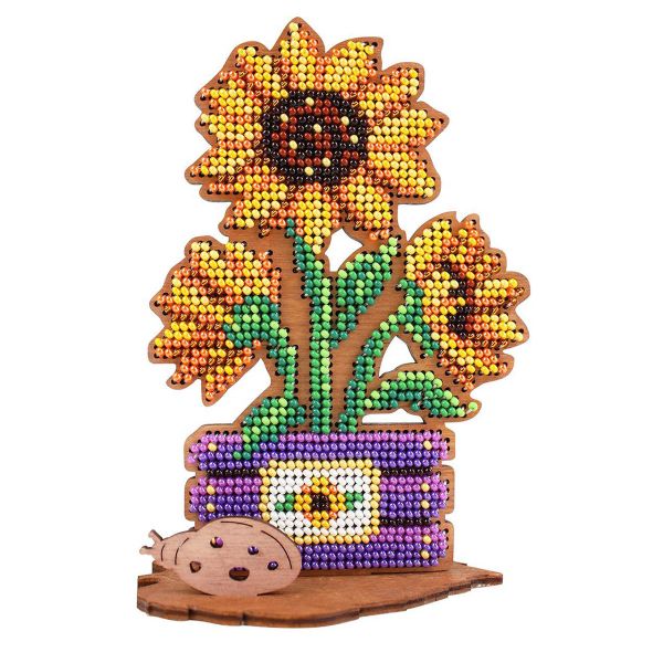 Набор для вышивания нитками МП Студия, на дереве Подсолнухи в ящичке 14х9х6 см