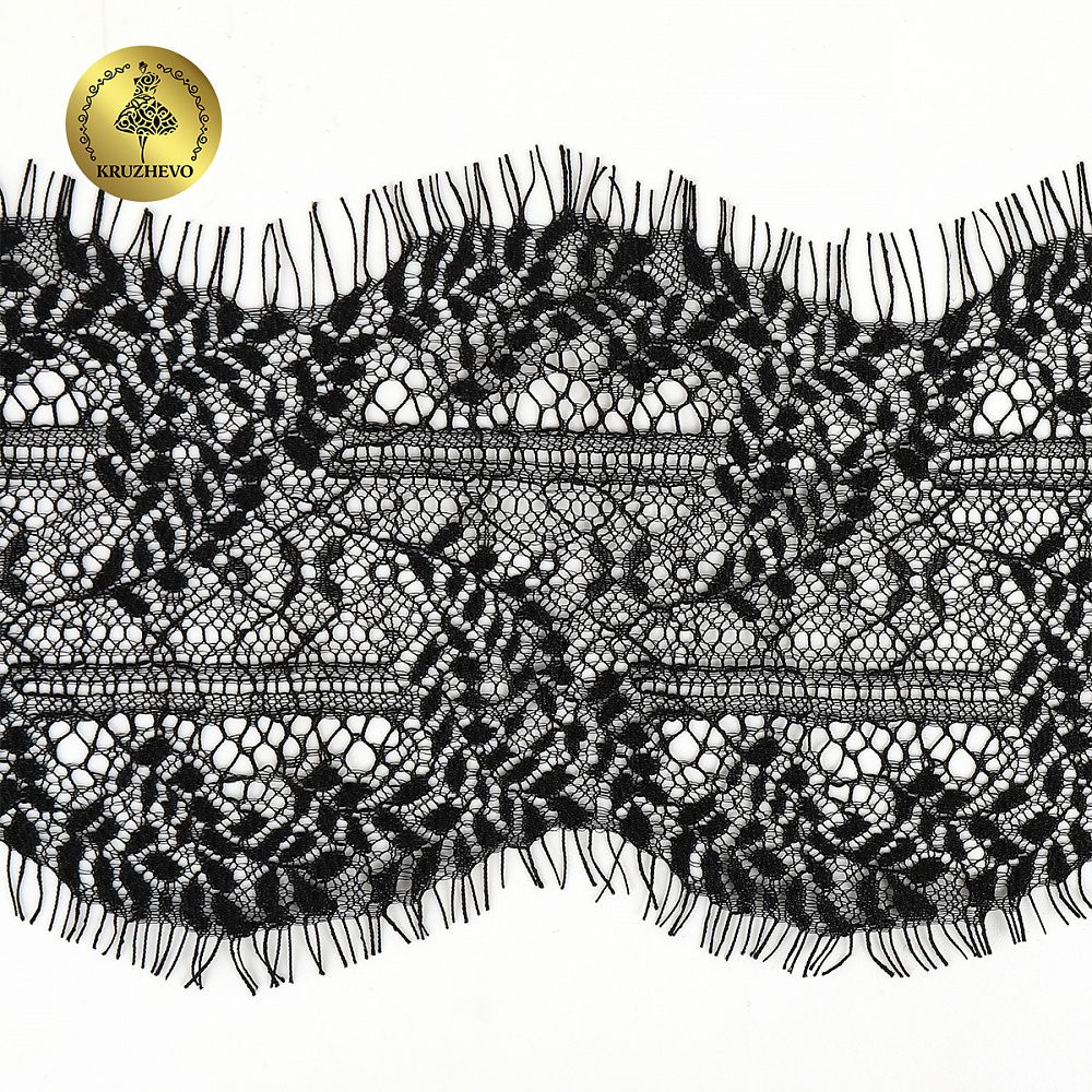 Кружево шантильи (реснички) 120 мм, цв.2 черный, 3 метра, Kruzhevo
