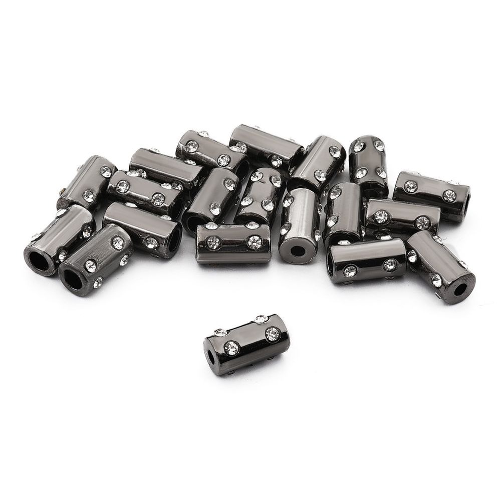 Наконечник для шнура металл цилиндр со стразами ⌀2,5/4,5 мм, 14,5х8 мм (чер.никель), 20 шт