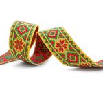 Лента (тесьма) жаккардовая 32.0 мм / 25±1 метров, рис. 9472 желтый/красный/зеленый, С1853Г17