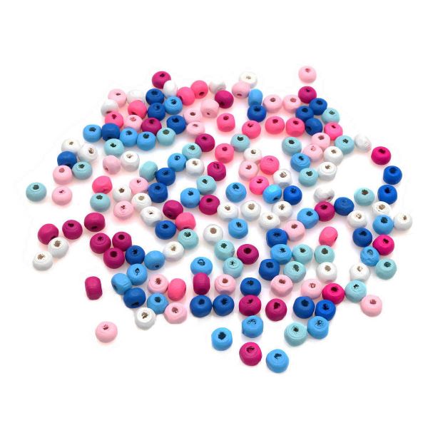 Бусины дерево ⌀6 мм, цветной микс, 18 г, Astra&Craft, Сине-розовый микс