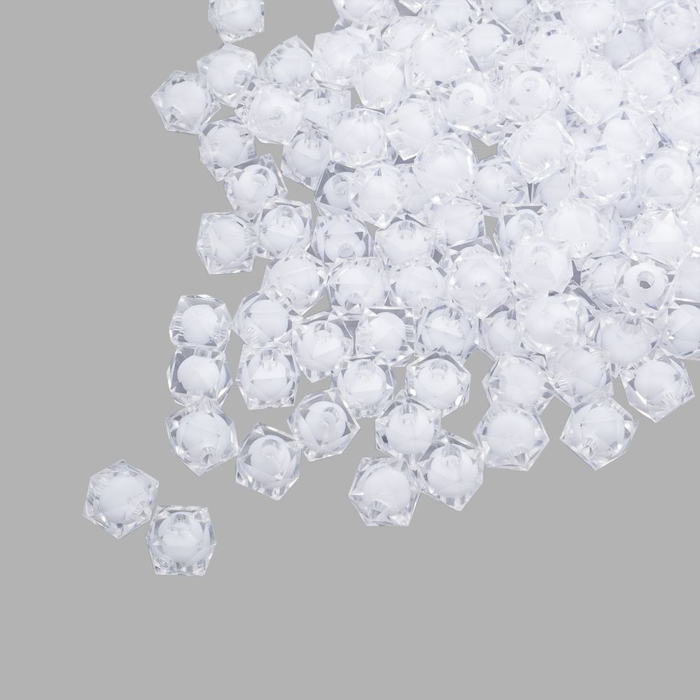 Бусины акрил ⌀10 мм, в цвете с белой сердцевиной, граненый куб, 500 г, Astra&Craft (прозрачный)