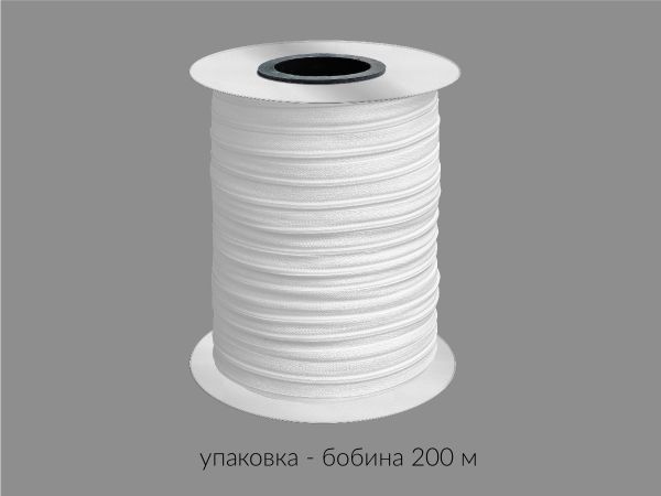 Молния рулонная витая (спираль) Т3 (3 мм) УСИЛЕННАЯ, НА БОБИНЕ, S-501 белая (цв.SBS) / кор. 1200 метров