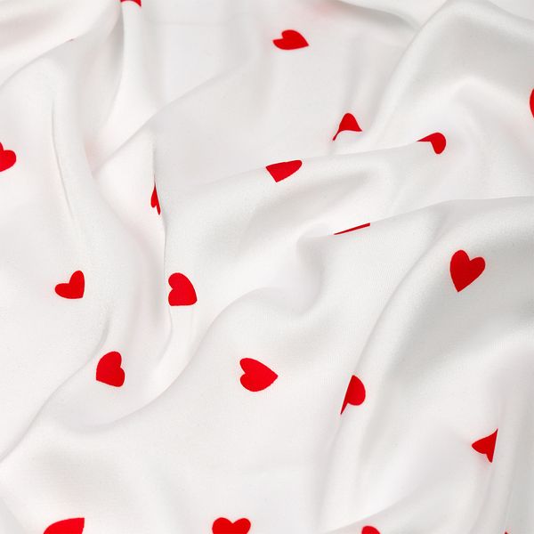 Шелк Армани 90 г/м², 150 см / 2 метра, TBYArm-hrt1, белый сердечки