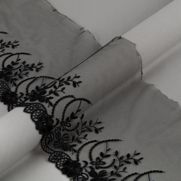 Кружево на сетке 190 мм / 10 м, черный, Gamma GKM-1904