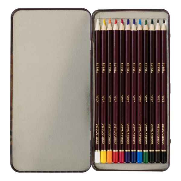 Набор цветных карандашей заточенные 2х12 цв, в металлической коробке, Vista-Artista VFCPM-12